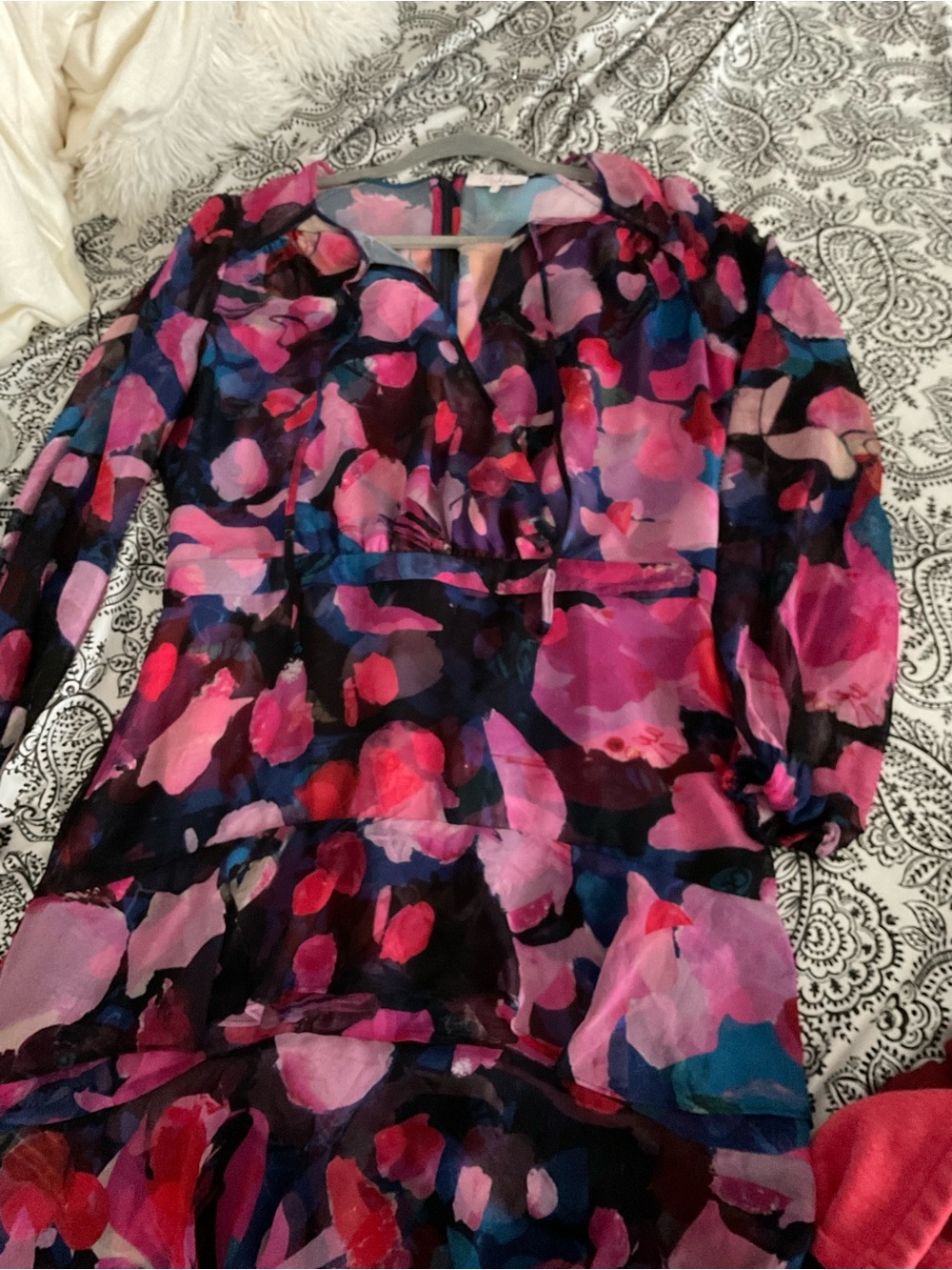 Guess Sheer Floral Tunic Blouse in Pink and Blue